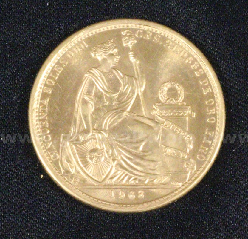 1963 Peru 50 Soles Oro Gold Coin, 23.4 Grams