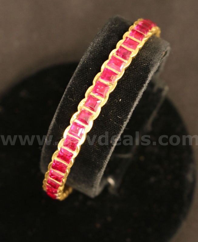 21K Yellow Gold Bangle Bracelets With Red Stones, 44.7 Grams