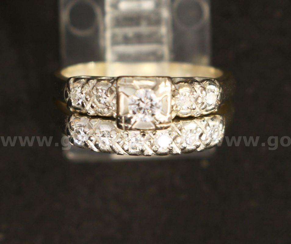 Vintage 14K White Gold 2PC Diamond Wedding Set, 4.8 Grams