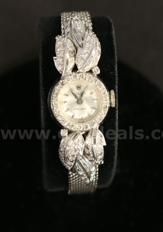 Vintage Ladies 18K W/G Rolex Precision Wristwatch With Diamonds, 20.8 Grams