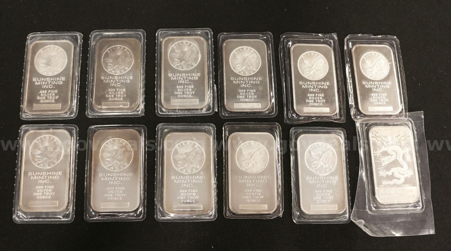 12 Assorted .999 Fine Silver One Troy Ounce Ingots