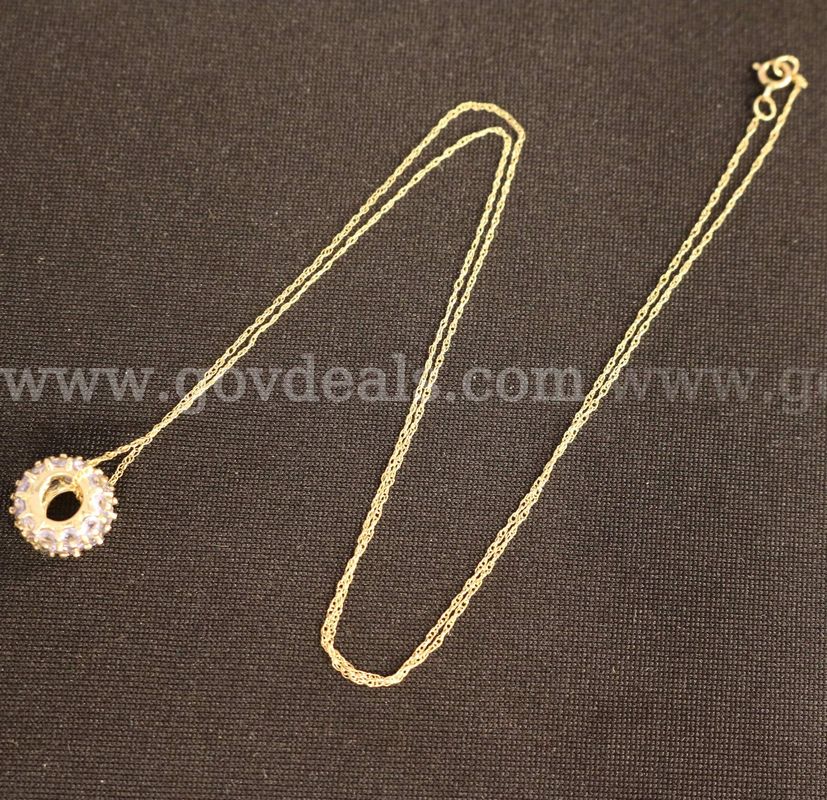 14K Yellow Gold thin Necklace With Tanzanite Stones, 2.5 Grams