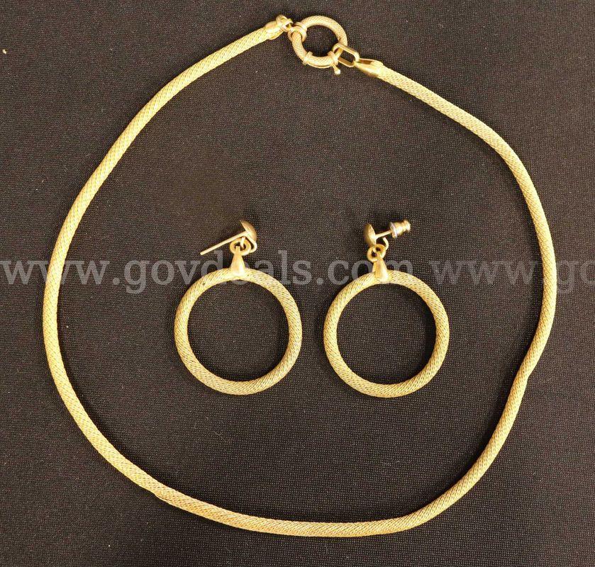 18K Yellow Gold Mesh Twist Design Necklace & Earring Set, 31.0 Grams