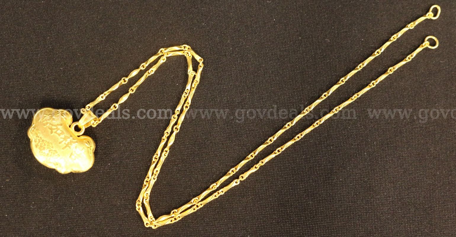 24K Yellow Gold Linked Necklace With Chinese Good Fortune Pendant, 19.3 Grams