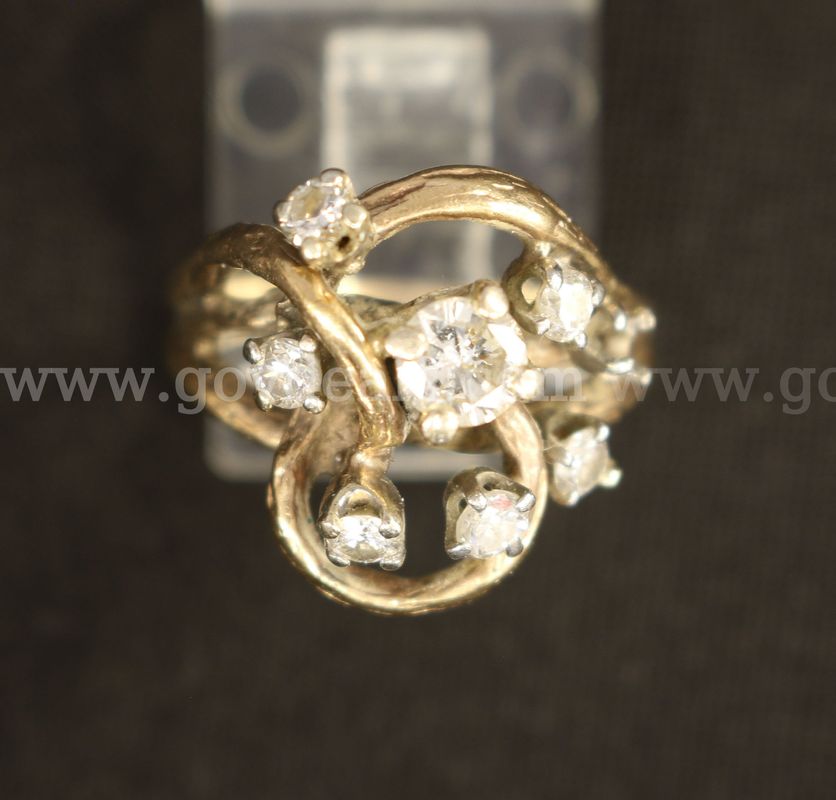 10K Yellow Gold Diamond Cluster Ring, 6.4 Grams