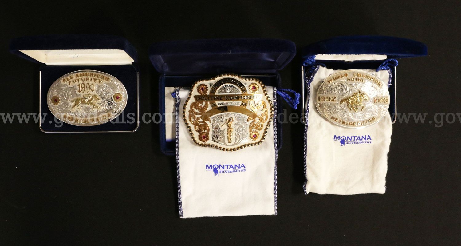 3 Montana Silversmiths Sterling Silver Belt Buckles, 419.5 Grams