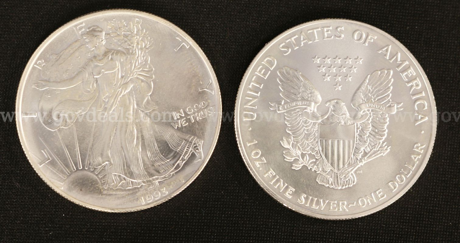 20- 1993 U.S. Silver American Eagle Dollar Coins
