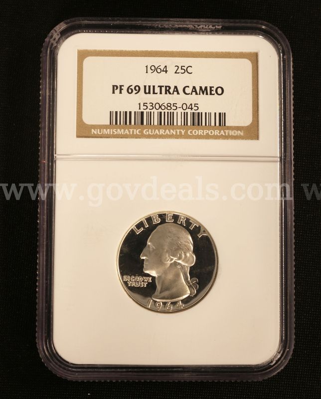NGC Graded 1964 PF 69 Ultra Cameo Silver Washington Quarter