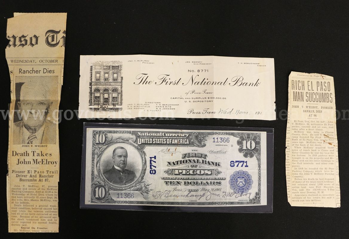 Graded 1907 First National Bank Of Pecos $10 Large Currency Note