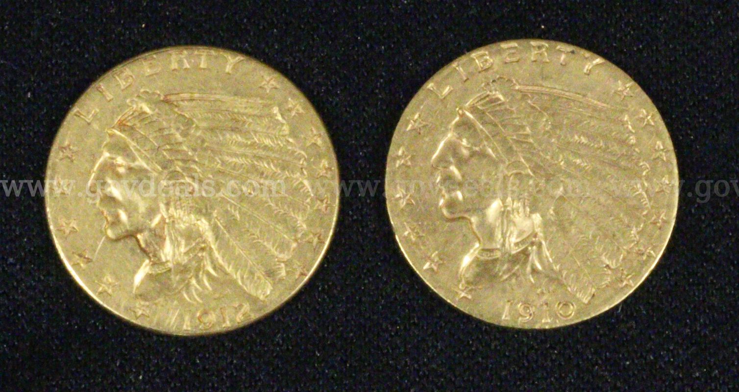 2 Gold U.S. Indian Head 2 1/2 Dollar Coins, 8.2 Grams