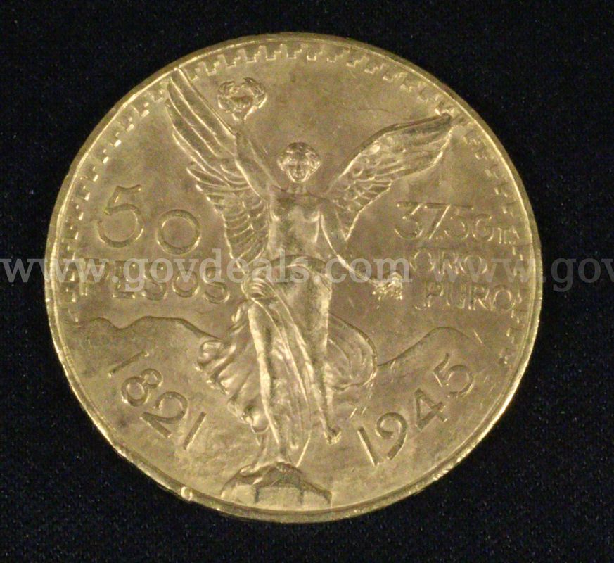 1945 Gold Mexico 50 Peso Coin, 41.6 Grams