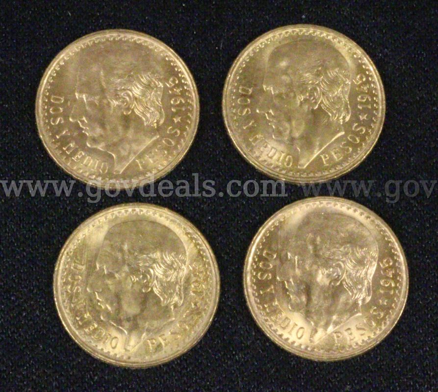 4- 1945 Mexico Dos y Medio Pesos Gold Coins, 8.3 Grams Total