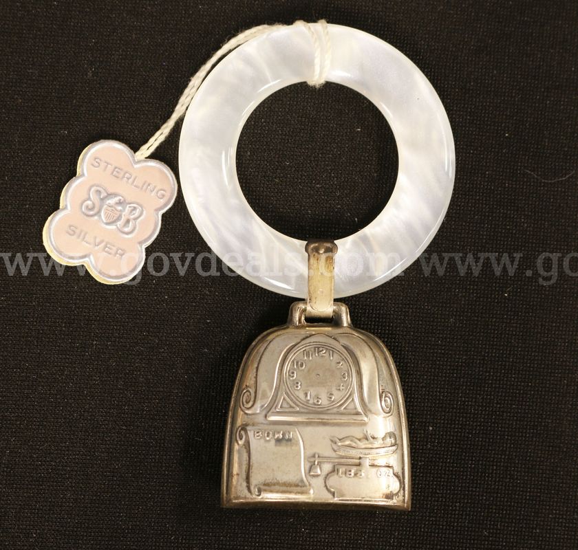 Vintage Saart Sterling Silver & Mother Of Pearl Baby Rattle/Teething, 11.3 Grams
