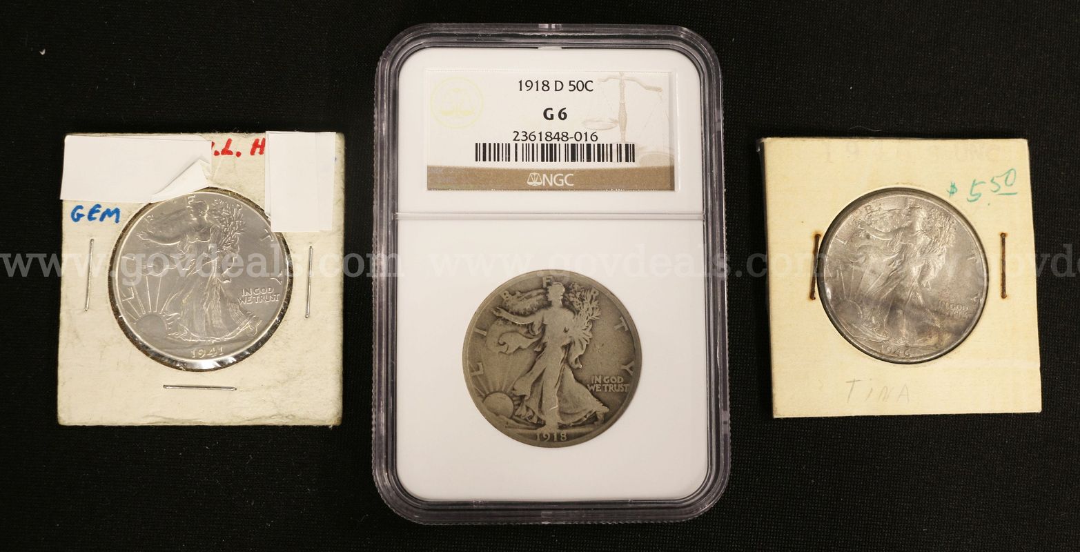 3 Graded Silver U.S. Walking Liberty Half Dollar Coins