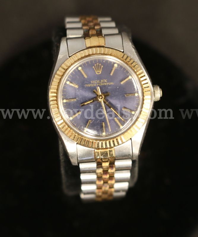 Ladies 1980's Rolex Oyster Perpetual Wristwatch W/18K Y/G & Stainless Steel Band