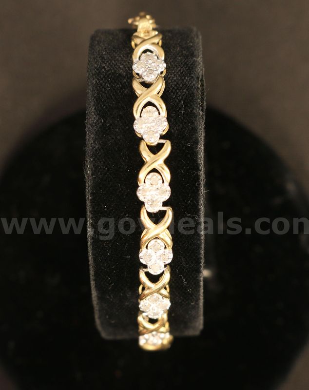 10K Yellow Gold XO Link Diamond Tennis Bracelet, 6.1 Grams