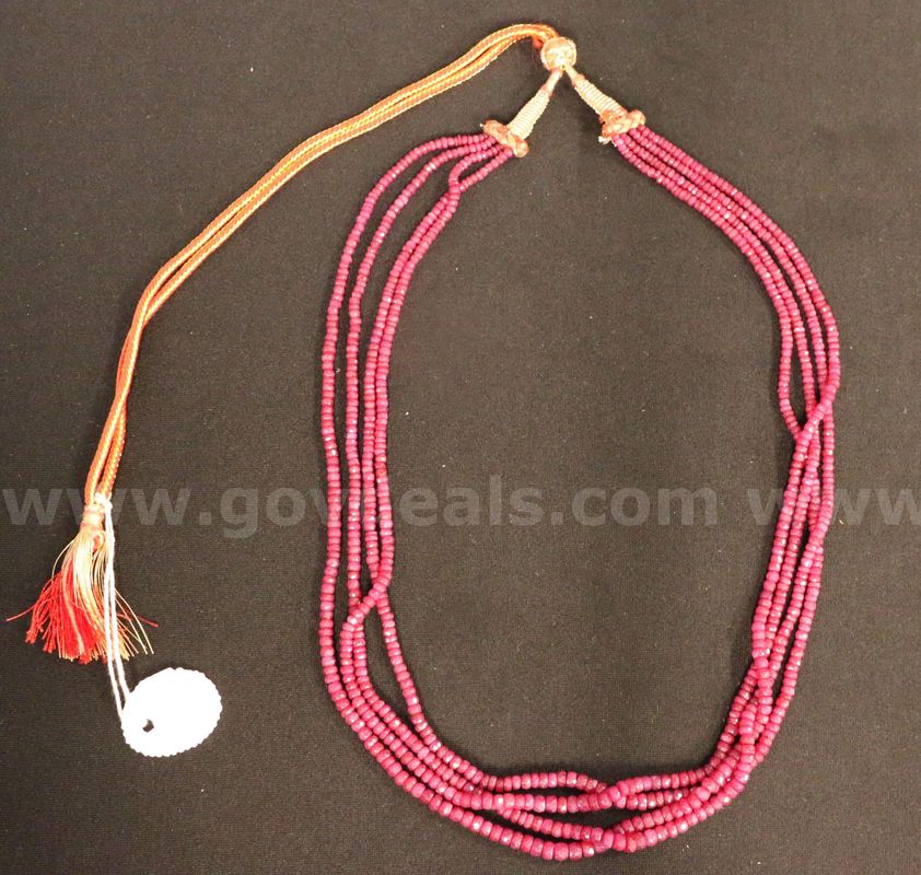 4 Strand Faceted Rondelle Glass Filled Ruby Beads Strung On Cord