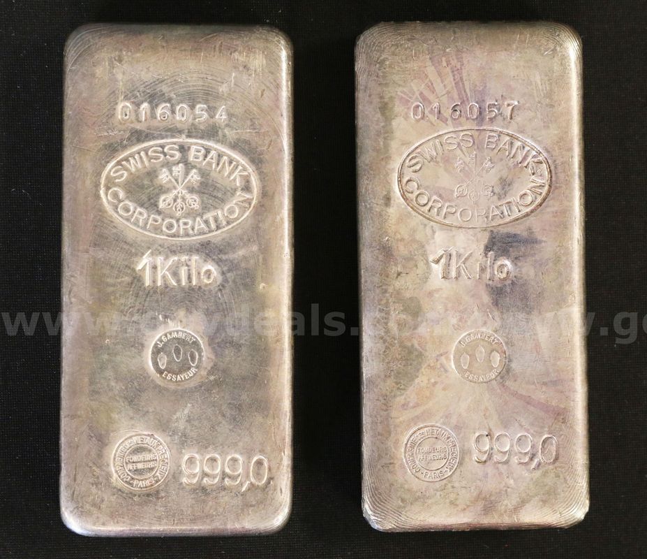 2 Swiss Bank Corporation 1 Kilo Silver Bars
