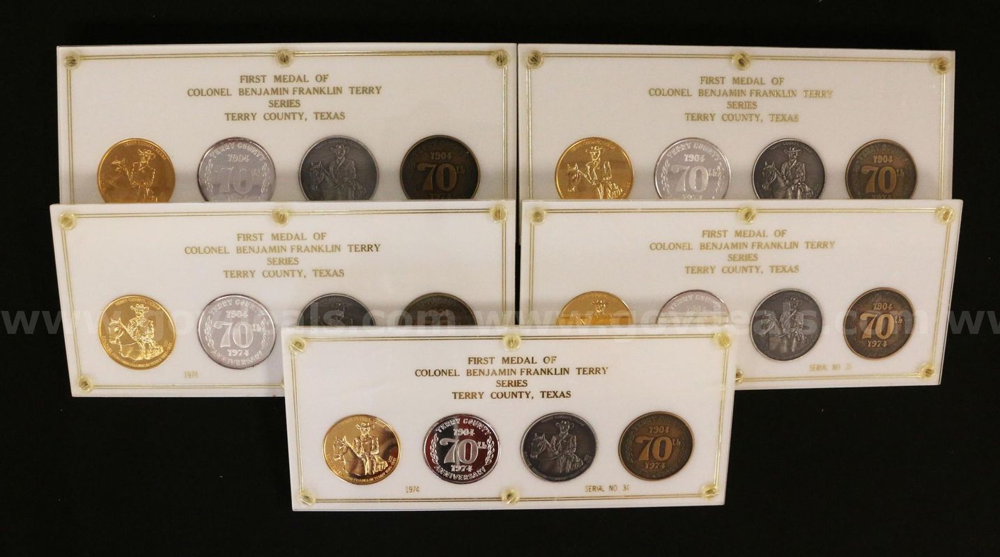 5 First Medal Of Colonel Benjamin Franklin Terry Series- Terry County, Tx Sets