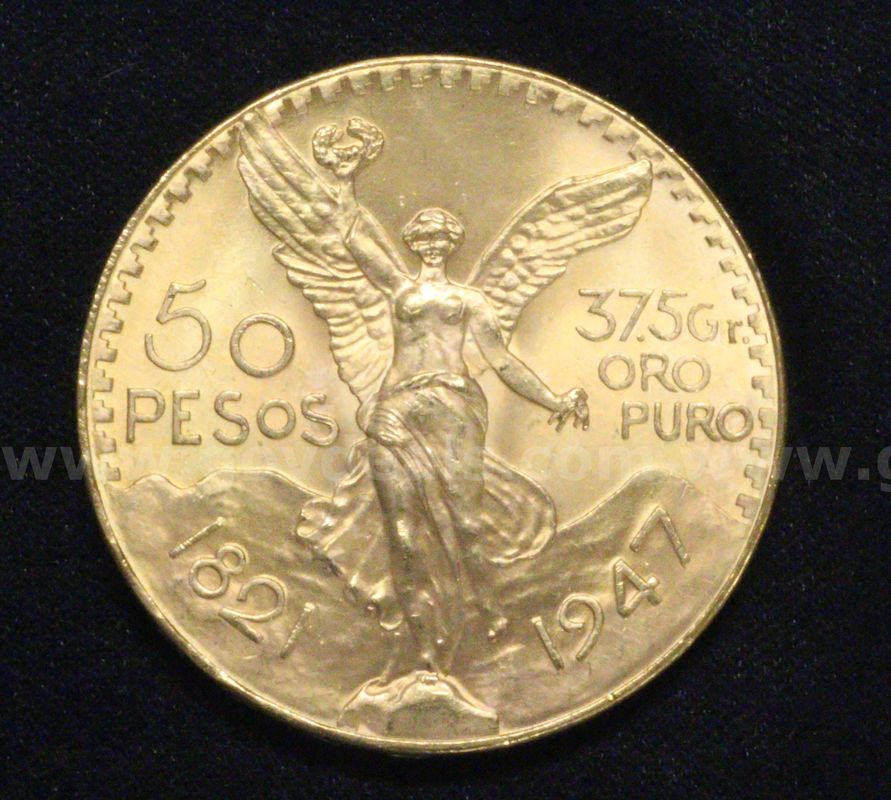 1947 Gold Mexico 50 Peso Coin, 41.6 Grams