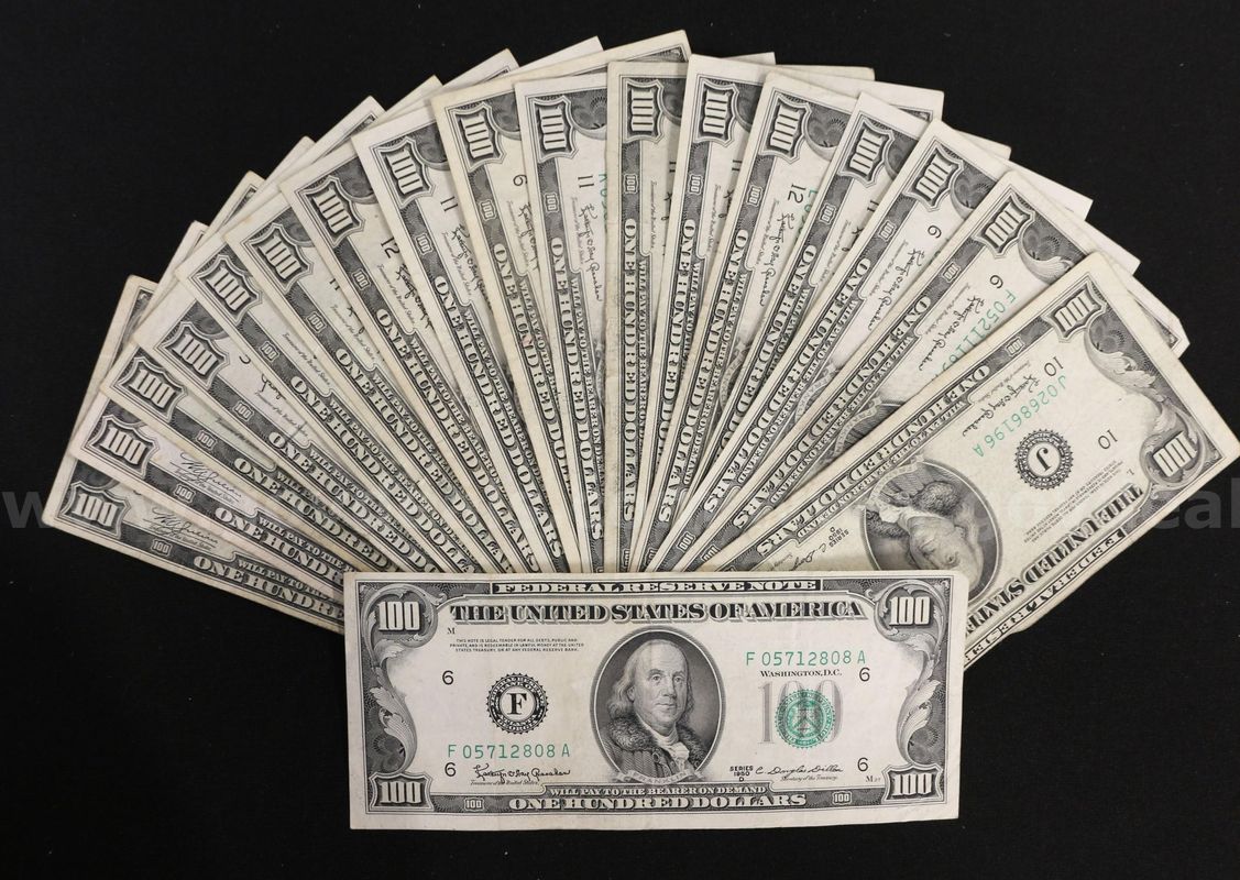 42 U.S. 1930s, 1950s & 1960s $100 Dollar Green Seal Federal Reserve Notes