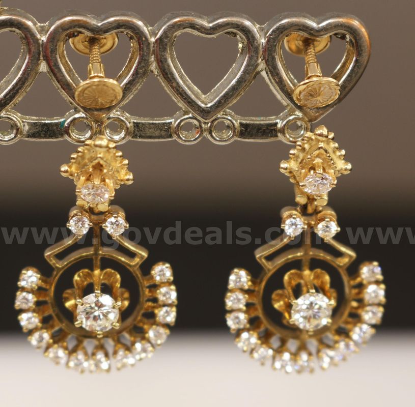 14K Yellow Gold Diamond Dangle Design Earrings, 7.3 Grams