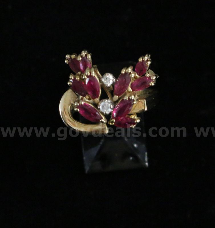 14K Yellow Gold Ring With Rubies & Diamonds, 7.4 Grams