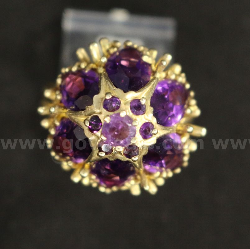 14K Yellow Gold Dome Design Ring With Amethyst Stones, 14.0 Grams