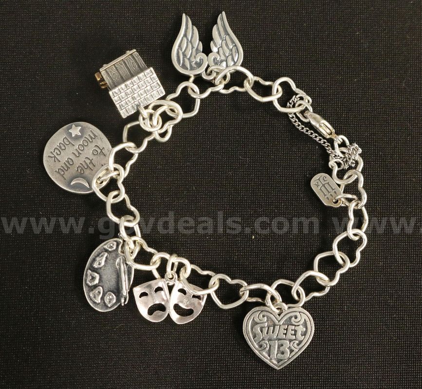 James Avery Sterling Silver Connected Heart Bracelet W/7 Charms, 31.3 Grams