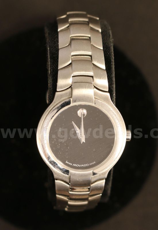 Ladies Movado Museum Black Stainless Steel Quartz Wrist Watch