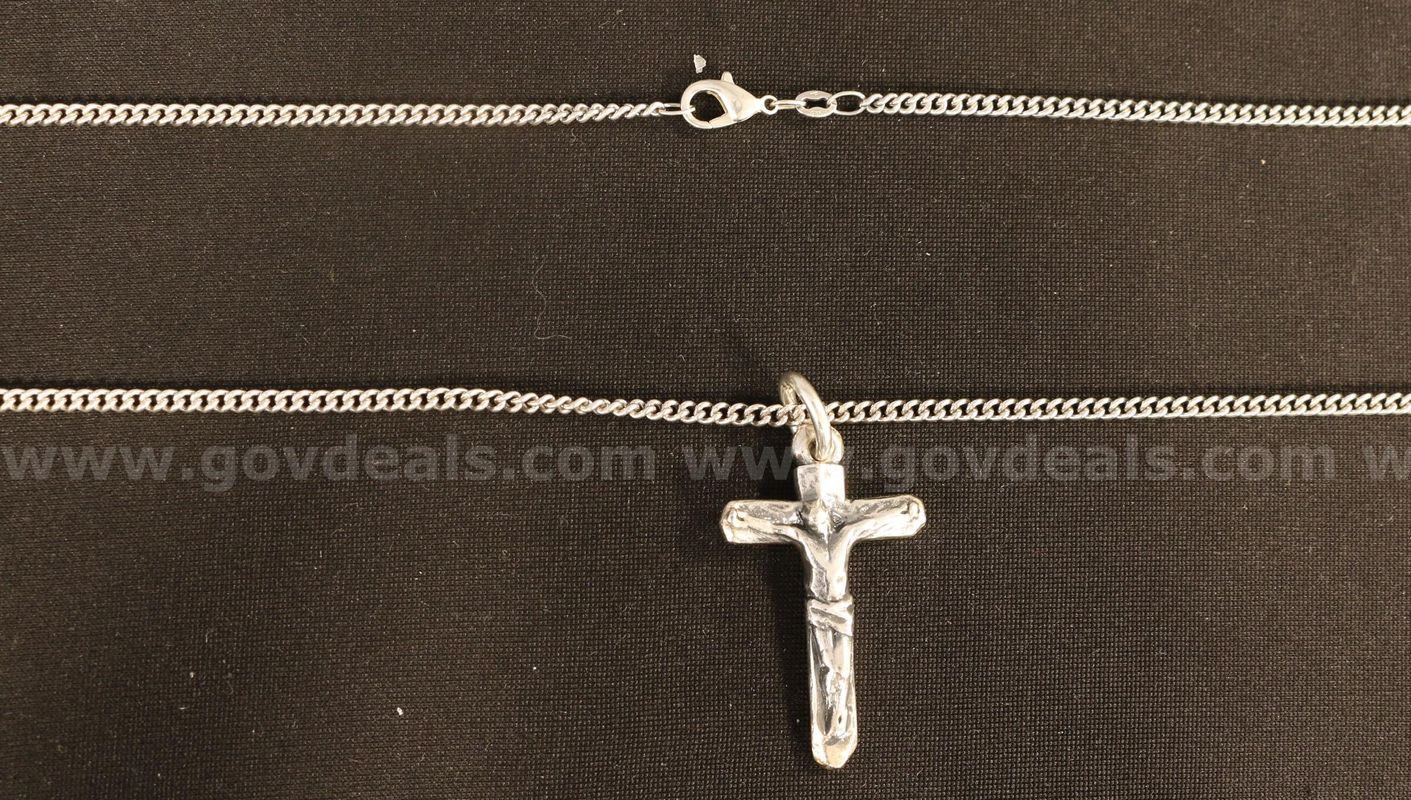 James Avery Sterling Silver Curb Link Necklace W/ Chiseled Cross Pendant, 22.0 G