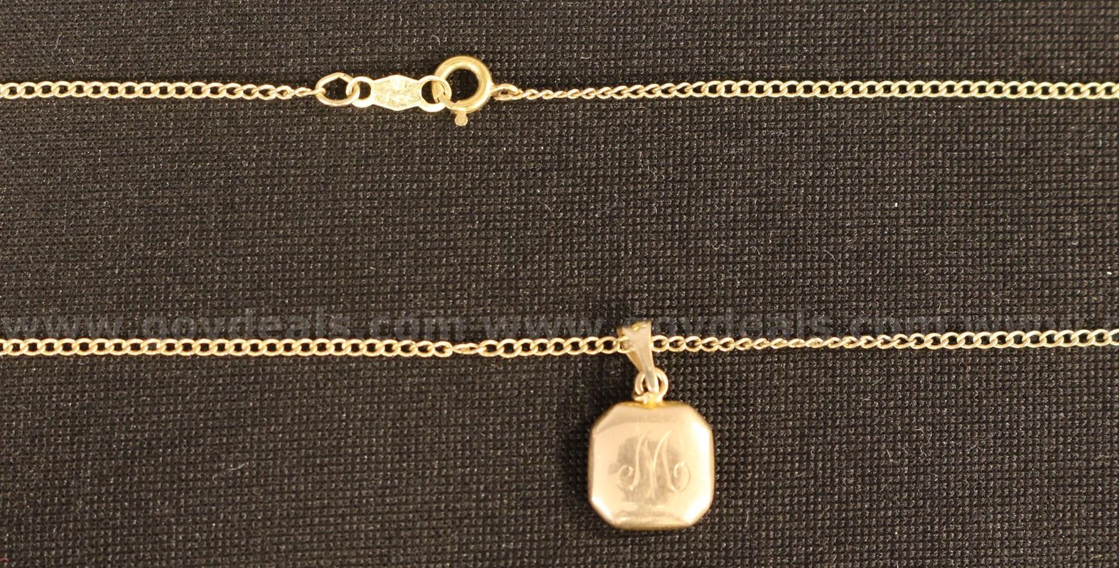 14k Yellow Gold Curb Link Necklace with 10k Yellow Gold Square Charm, 1.6 Grams