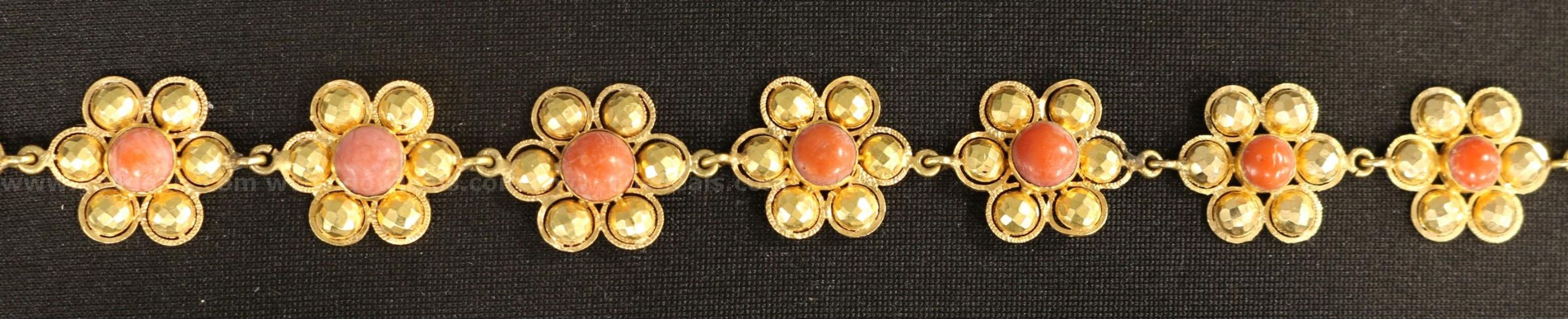 21k Yellow Gold Flower Design Choker Necklace with Coral, 23.3 Grams