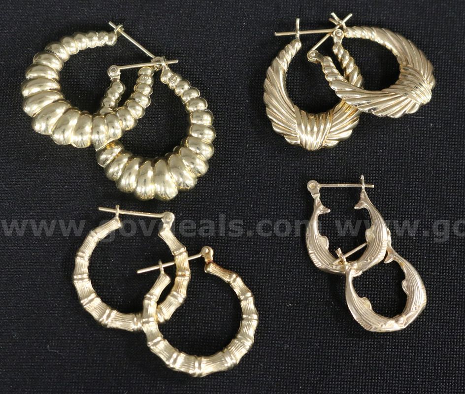 4 Pairs Of 14K Yellow Gold Hoop Earrings, 7.7 Grams