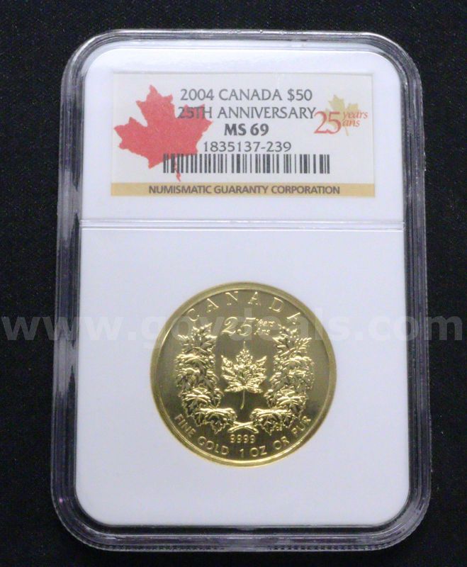 NGC Graded 2004 Canada 25th Anniversary $50 Gold Coin