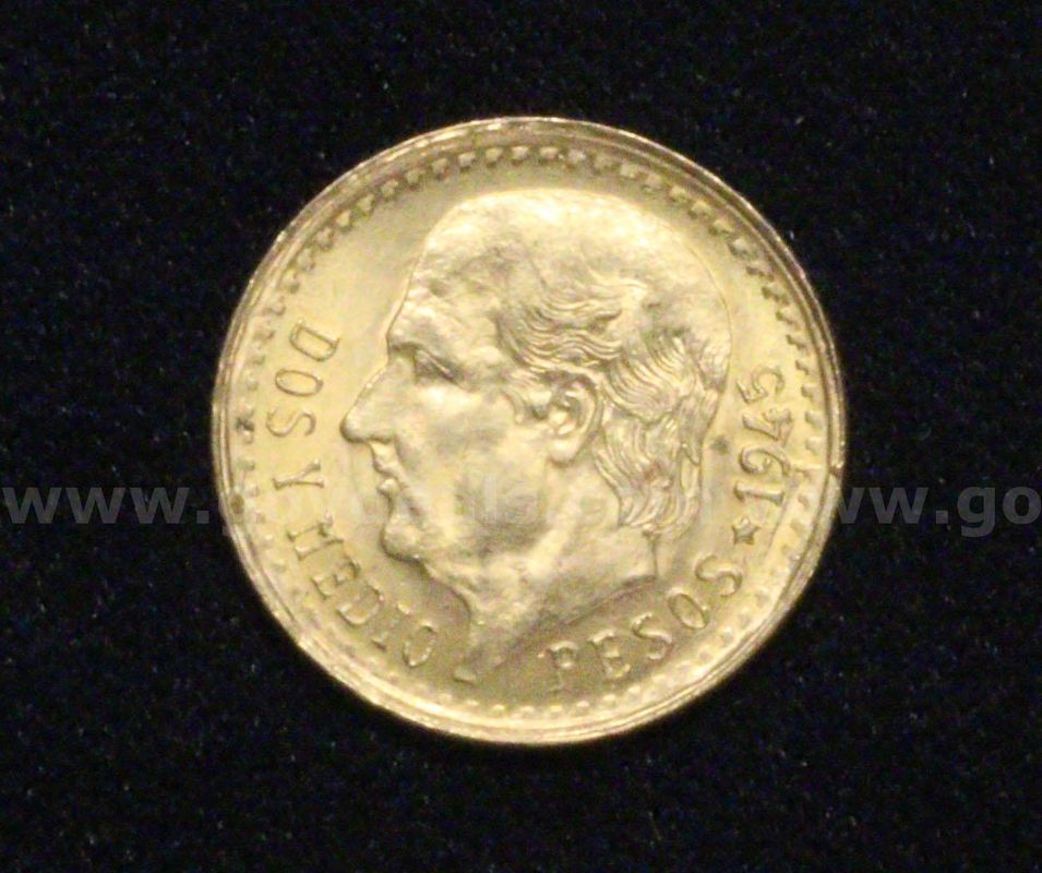 1945 Mexico Gold Dos Y Medio Peso Coin, 2.0 Grams