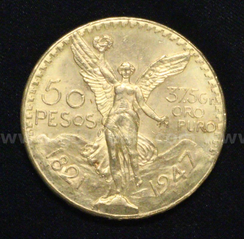 1947 Gold Mexico 50 Peso Coin, 41.6 Grams