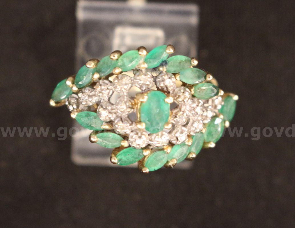 10K Yellow Gold Diamond Ring With Emerald Stones, 4.8 Grams