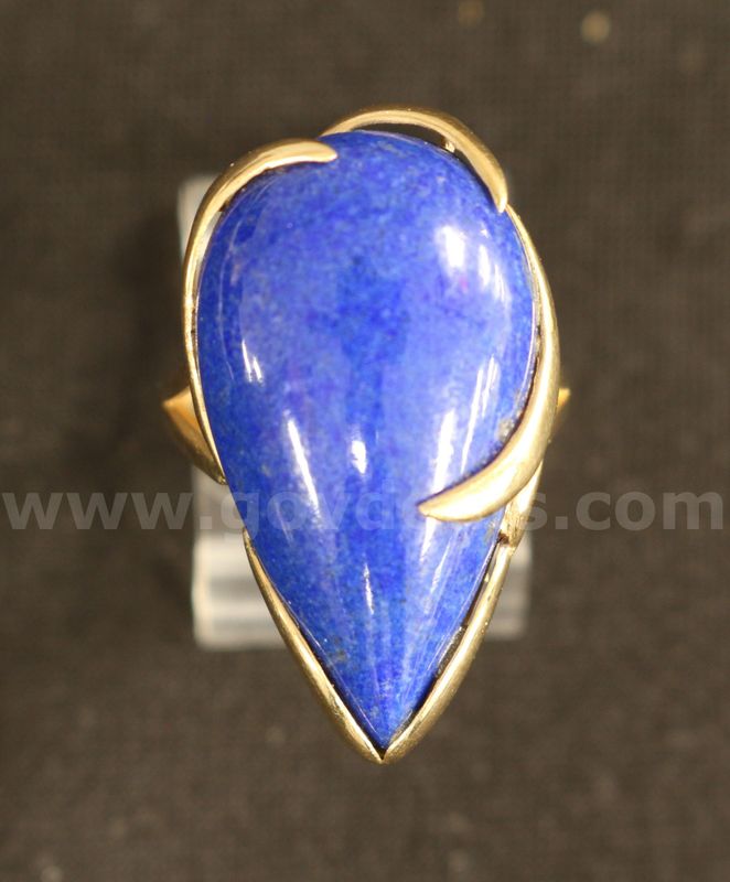 14k Yellow Gold Cocktail Ring with Lapis Lazuli, 6.4 Grams