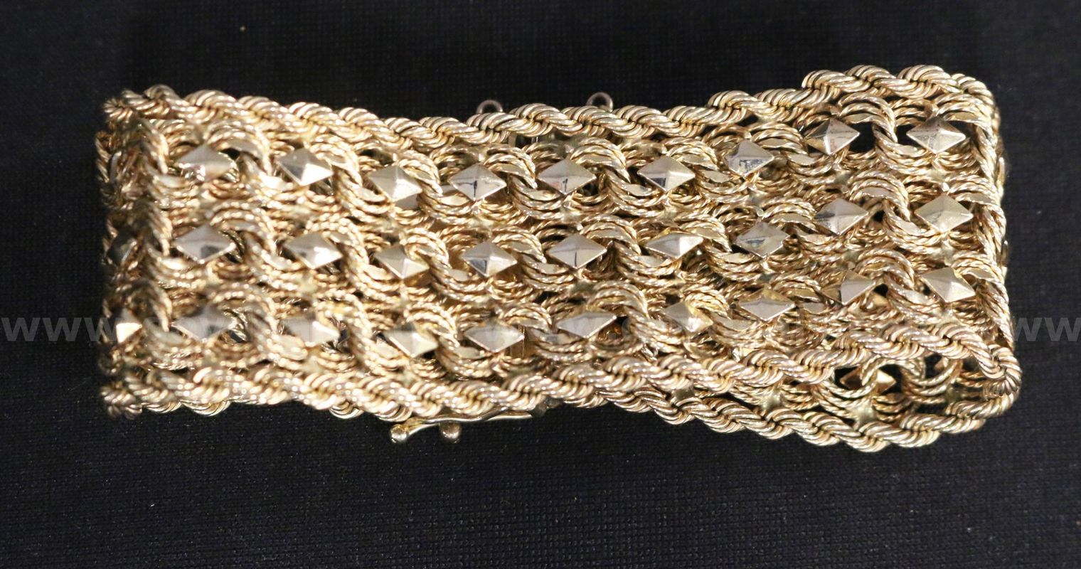 14K Yellow Gold Wide Multi-Strand Bracelet, 49.3 Grams