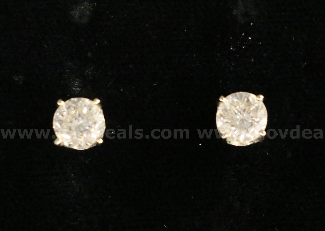 14k White Gold Diamond Stud Earrings, 1.4 Grams