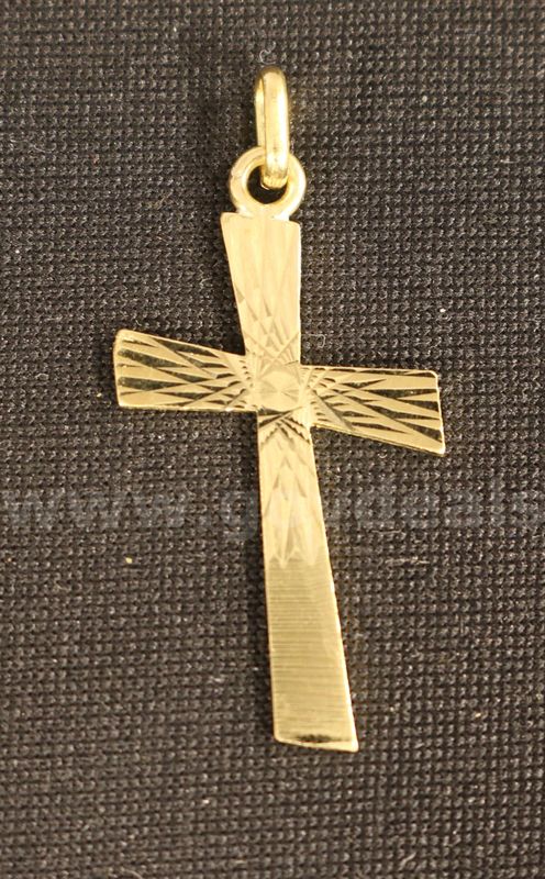 18k Yellow Gold Diamond Cut Angular Cross Pendant, 1.8 Grams