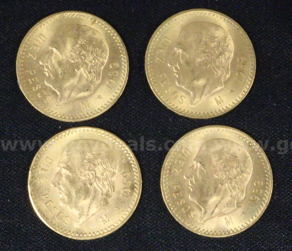 4- 1959 Mexico Diez Pesos Gold Coins, 33.2 Grams Total
