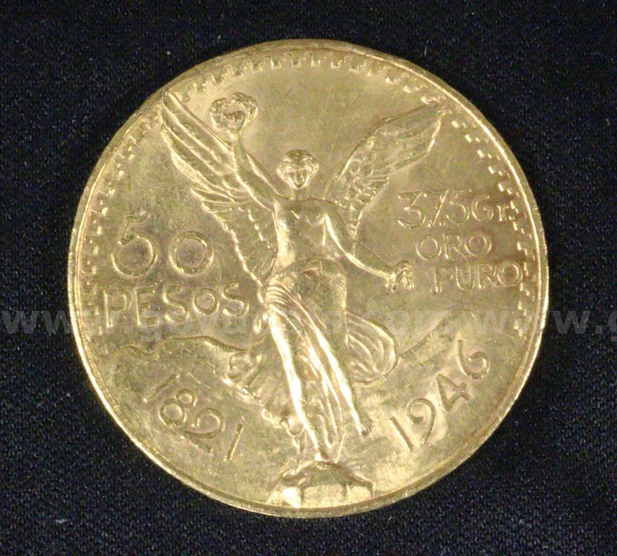 1946 Gold Mexico 50 Peso Coin, 41.6 Grams