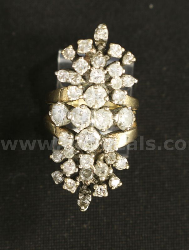 14K Yellow Gold Diamond Cluster Ring, 13.2 Grams