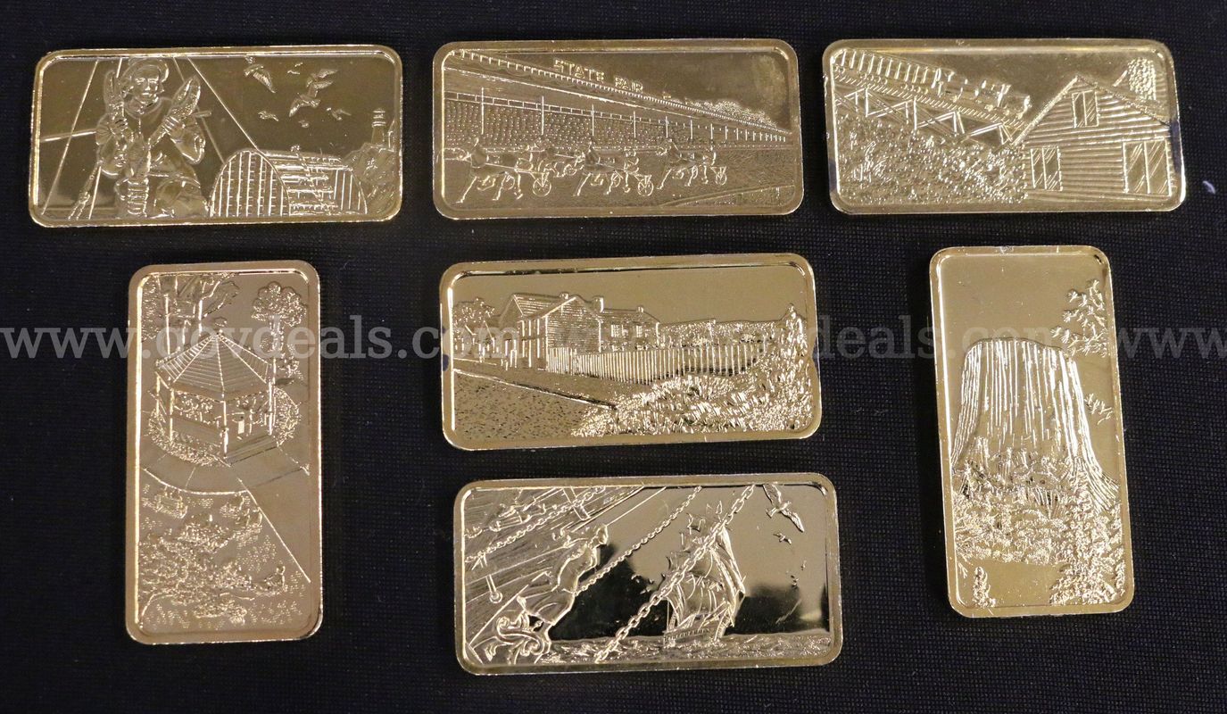 24 Assorted Hamilton Mint America The Beautiful Gold-Plated Silver Bars, 758.4g