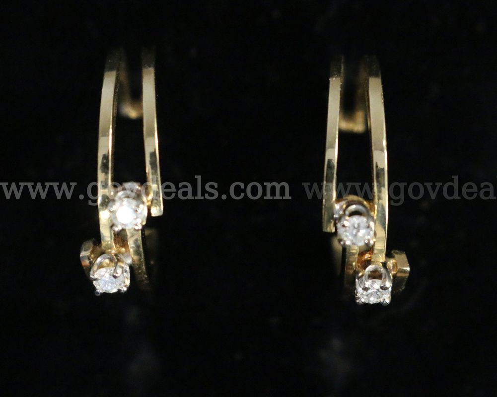 14k Yellow Gold Offset 3/4 Hoop Earrings with Diamonds, 7.0 Grams