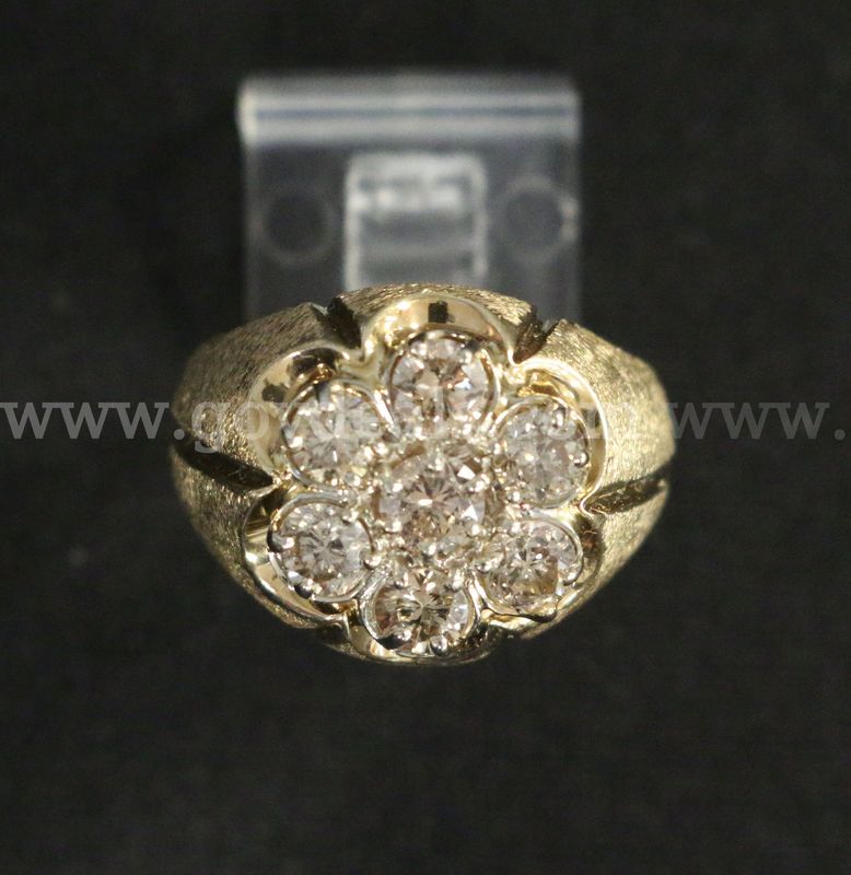 10k Yellow Gold Cluster Design Ring with Champagne Diamonds, 9.6 Grams