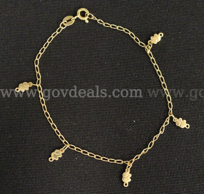 14k Yellow Gold Light Curb Link Necklace with Elephant Charms, 2.1 Grams