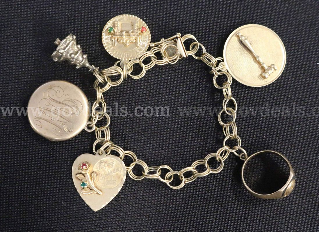 Vintage 14k Yellow Gold Double Curb Charm Bracelet with 6 Charms, 34.0 Grams